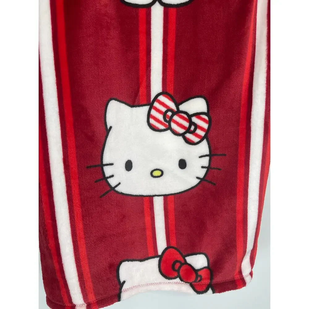Hello Kitty Holiday Plush Throw Blanket 50 x 70 inches Red Candy Cane NEW